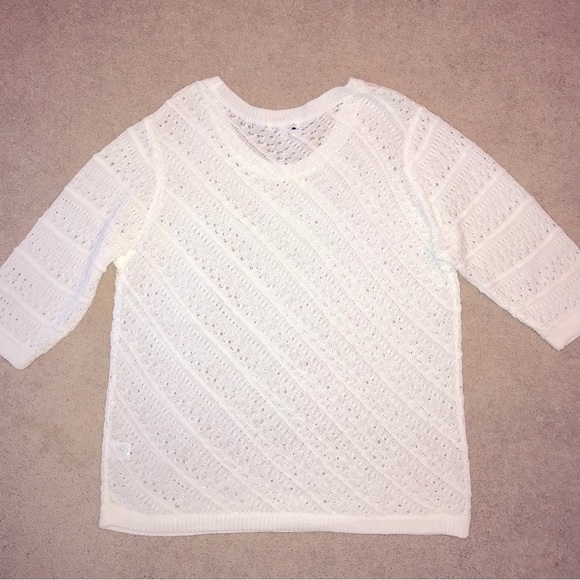 Emily Daniels White Knit Sweater Women Size Large Pullover Open Lightweight Knit - Picture 3 of 8